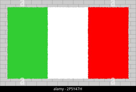 Italian flag canvas on a brick wall background. Stock Vector