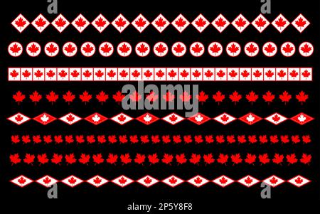 Canadian flag symbols decorative banner border divider stripe set. Stock Vector
