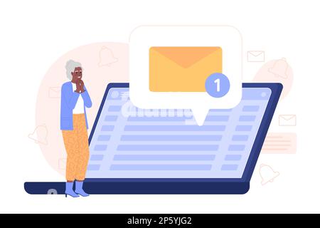 Getting email on laptop flat concept vector spot illustration Stock Vector