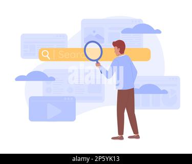 Using search engines effectively flat concept vector spot illustration Stock Vector