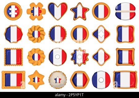 Homemade cookie with flag country France in tasty biscuit, cookie consist of sign flag country France on natural biscuit, fresh biscuit cookie with fl Stock Vector