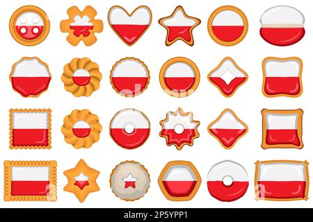 Homemade cookie with flag country Poland in tasty biscuit, cookie consist of sign flag country Poland on natural biscuit, fresh biscuit cookie with fl Stock Vector