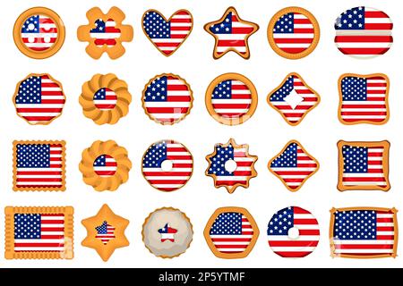 Homemade cookie with flag country USA in tasty biscuit, cookie consisting of sign flag country USA on natural yummy biscuit, savory biscuit cookie wit Stock Vector