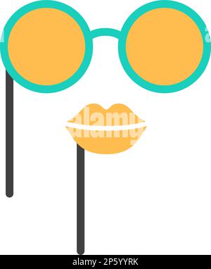 Traditional carnival mask flat line icon isolated on white background. Birthday party yellow glasses and lips. Abstract element art. Fun eyeglasses fo Stock Vector
