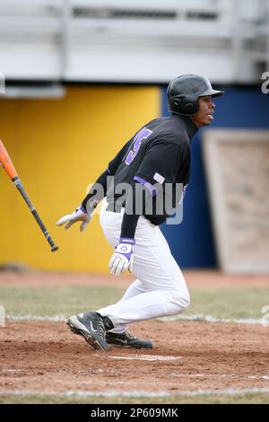 March 22nd 2009: Right Fielder Wynton Bernard (15) of the Niagara  University Purple Eagles during a game at Sal Maglie Stadium in Niagara  Falls, New York. (Mike Janes/Four Seam Images via AP