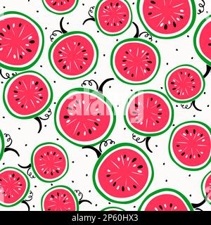 Watermelon seamless pattern. Hand drawn watermelon slice. Vector illustration. Stock Vector