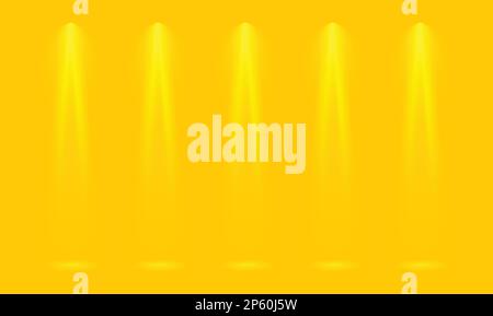 Bright yellow scene with five soft spotlights. Vector illustration with illumination effects from soft lamp rays Stock Vector