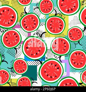 Colorful organic shapes seamless pattern. Cute watermelons, decorative abstract art vector illustration Stock Vector