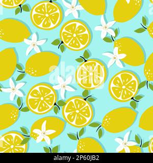 Seamless vector pattern with lemons and flowers Stock Vector