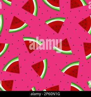 Seamless bright watermelon pattern. Pieces watermelon on pink background. Stock Vector