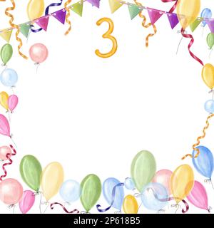 Watercolor card for children's birthdays isolated on white background. Hand painted illustration for template, greeting card, poster, background Stock Photo