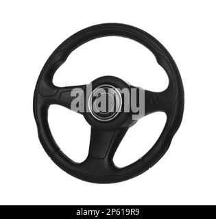 Black steering wheel isolated on withe background Stock Photo - Alamy
