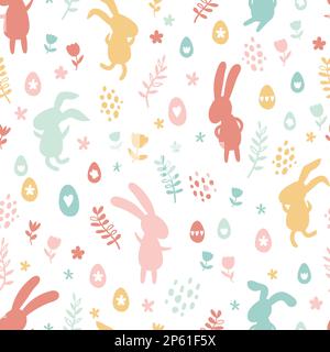 Cute hand drawn easter bunnies seamless pattern, easter doodle background, great for textiles, banners, wallpapers, wrapping - vector design Stock Vector