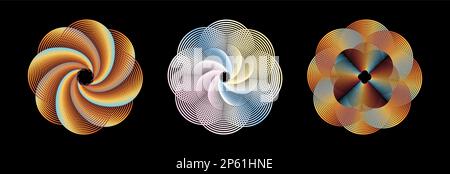 Colorful geometric circle design on a black background.  A round flower shape vector Illustration. Stock Vector