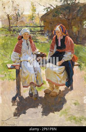 ピサロ、Two Peasant Women by Stream Two Russian peasant girls Stock Photo - Alamy
