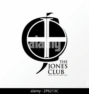 Logo design graphic concept creative abstract premium free vector stock initial CJ or JC with flag golf Icelandic cross. Related to sport letter font Stock Vector
