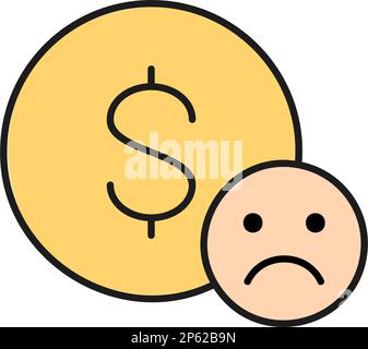 Coin with sad face, bankruptcy, dislike, negative feedback color lineal icon. Finance, payment, invest finance symbol design. Stock Vector