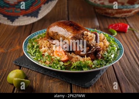 Arabic Cuisine; Egyptian traditional stuffed pigeon or 'Hamam Mahshi' dish, Egyptian food. Stock Photo