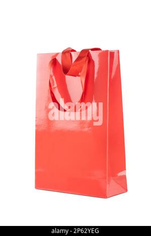 Red paper gift bag isolated on white background Stock Photo