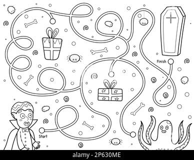 a puzzle game for kids, a maze. dracula and the witch, Halloween ...
