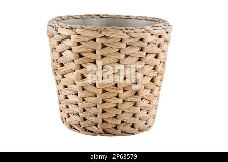 Empty wicker pot isolated on white background Stock Photo