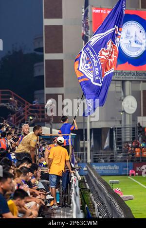 Electronic score board at Thai football match, PAT Stadium, Bangkok, Thailand Stock Photo