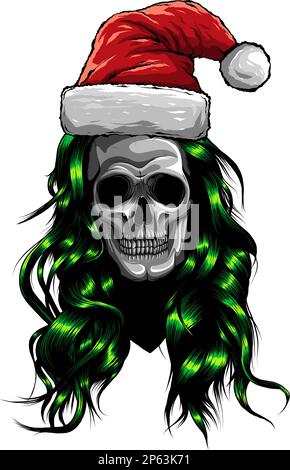 Skull wearing Santa Claus hat vector illustration Stock Vector