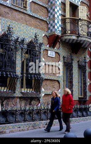 Barcelona: Detail of the facade of Vicens House (Gaudí, 1878-1880). Stock Photo