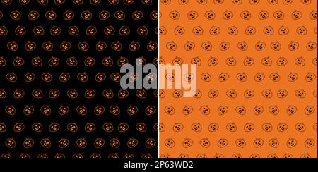 Halloween seamless patterns set with cute pumpkin. Doodle background Stock Vector
