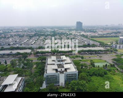 Tangerang, Indonesia - Nov 14 2022. aerial view of shophouses and roads in BSD Tangerang, Indonesia. Stock Photo