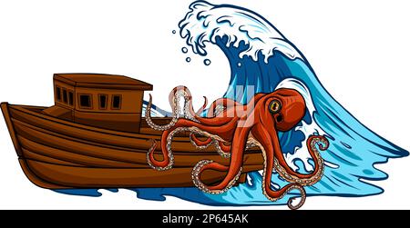 Giant octopus catches ship vector illustration Stock Vector Image & Art ...