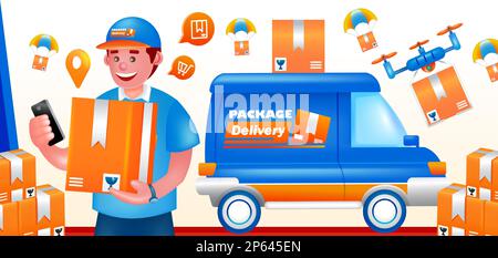 Package Delivery, courier and transportation 3d illustration Stock Vector