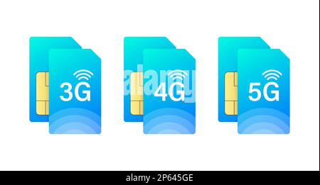 3g 4g 5g sim card. Internet connections using a sim card method. Wireless network Stock Vector