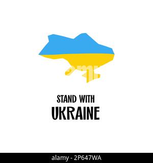 Stand with Ukraine a map of Ukraine in the national color blue and yellow in cut style isolated Stock Vector