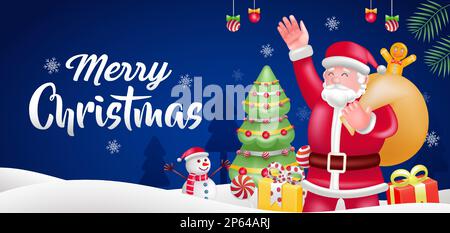 Merry Christmas, 3d illustration of Santa Claus bringing gifts Stock Vector