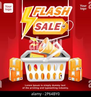 Flash Sale. 3d illustration of megaphone and packages in shopping cart Stock Vector