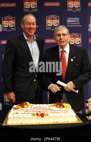 ESPN Television's Sunday Night Baseball broadcast team (L to R) Bobby  Valentine, Dan Shulman and Orel Hershiser pose for a photograph before a  game between the Cincinnati Reds and the St. Louis