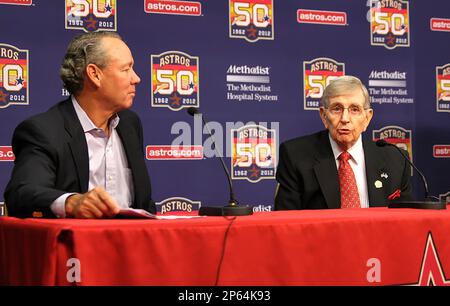 ESPN Television's Sunday Night Baseball broadcast team (L to R) Bobby  Valentine, Dan Shulman and Orel Hershiser pose for a photograph before a  game between the Cincinnati Reds and the St. Louis