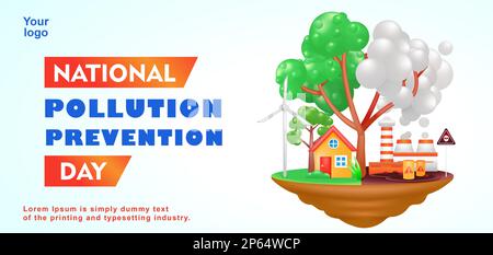 National Pollution Prevention Day, 3d illustration of environmental pollution and the beauty of the environment bordered by trees. Suitable for events Stock Vector