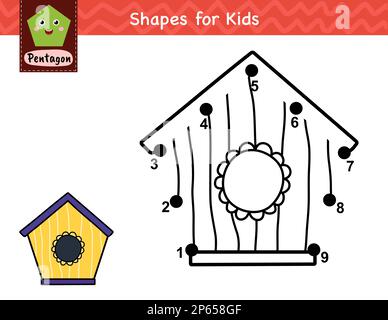 Connect the dots and draw a bird house. Dot to dot number game for kids Stock Vector