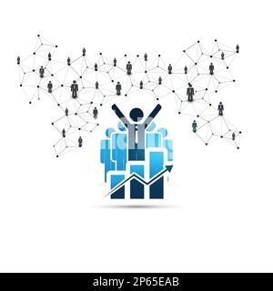 Networks - Worldwide Financial Connections - Successful Business Management Concept Design with Word Map, Happy Businessmen and Bar Chart Stock Vector