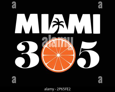 MIAMI 305 with the symbol of Miami Florida beach palm tree and orange. Stock Vector