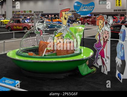 DETROIT, MI/USA - February 24, 2023: Famous Jetson's Flying Car (bubble top inspired by the 1954 Ford FX-Atmos concept car), at the Detroit AutoRama. Stock Photo