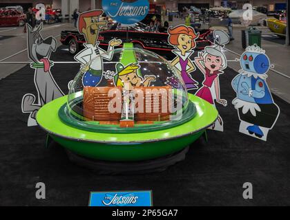 DETROIT, MI/USA - February 24, 2023: Famous Jetson's Flying Car (bubble top inspired by the 1954 Ford FX-Atmos concept car), at the Detroit AutoRama. Stock Photo