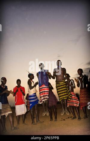 Hamer traditional dance, Turmi, Hamer land, Ethiopia Stock Photo