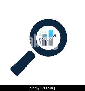 Business Analysis Symbol with Magnifying Glass Icon and Bar Chart Diagram Stock Vector