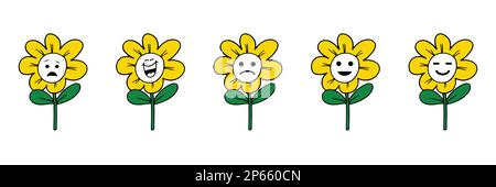 Set of high quality sunflower cartoon emoticons. Stock Vector