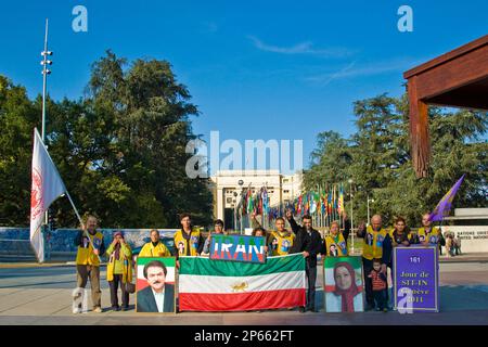 Sit-in iranian people in front of United Nations, Geneva, Switzerland Stock Photo