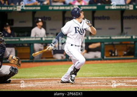 BRONX, NY - SEP 15: New York Yankees shortstop Derek Jeter hits an rbi  single against the Tampa Bay Rays on September 15, 2012 at Yankee Stadium  Stock Photo - Alamy