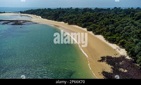 Aerial of Joao Viera island, Marinho Joao Vieira e Poilao National Park, Bijagos archipelago, Guinea Bissau, West Africa, Africa Stock Photo